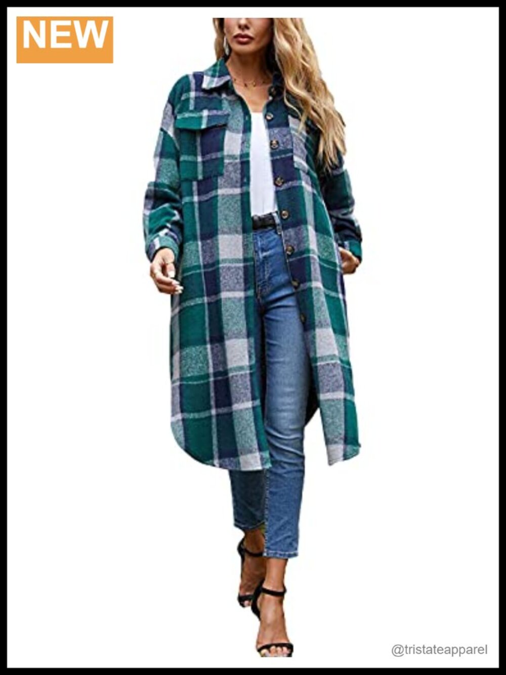 Women's Oversized Plaid Shacket Button Up Long Sleeve Wool Blend Trench Coat